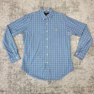 Ralph Lauren Shirt Mens Medium Purple Blue Plaid Button Down Yellow Pony